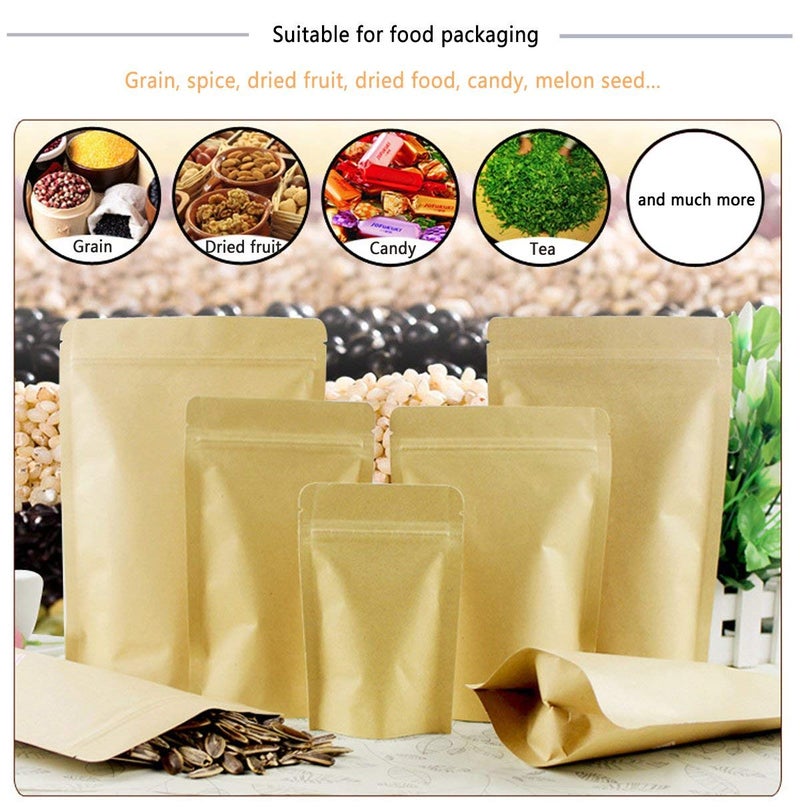 SumDirect Kraft Stand Up Pouches - 50 Pack 5x7 Inch Zipper Food Storage Reusable Bags with Foil Lined for Home or Business (Brown) - Image 5